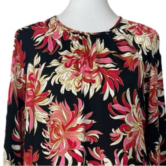 Who What Wear Top Round Neck Long Sleeves Black Red Floral Satin Women’s Size XL - Picture 7 of 14